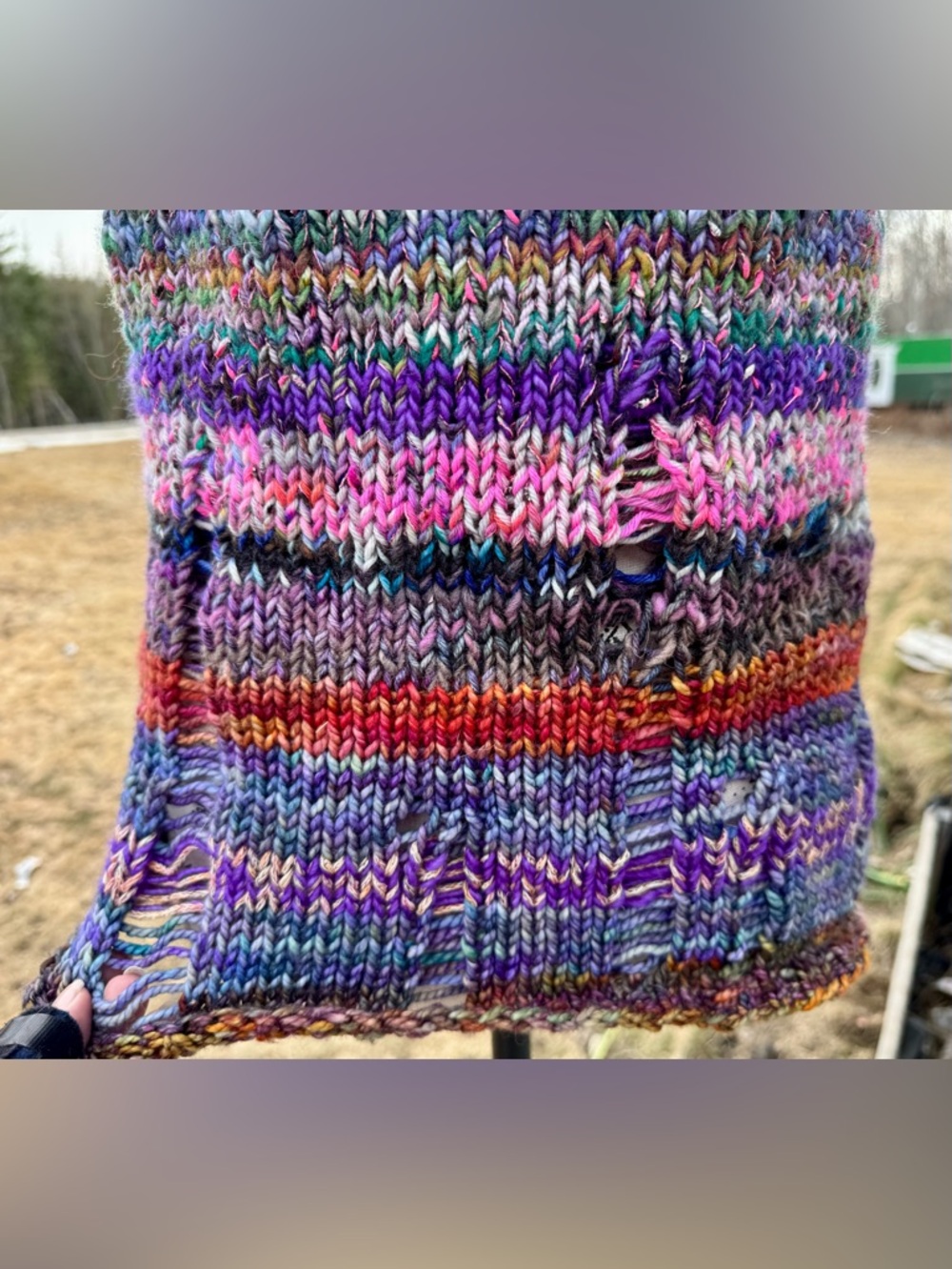 Multicolor Knit Tank Top - Women's Striped Yarn Tank with Destruction - Picture 12 of 17
